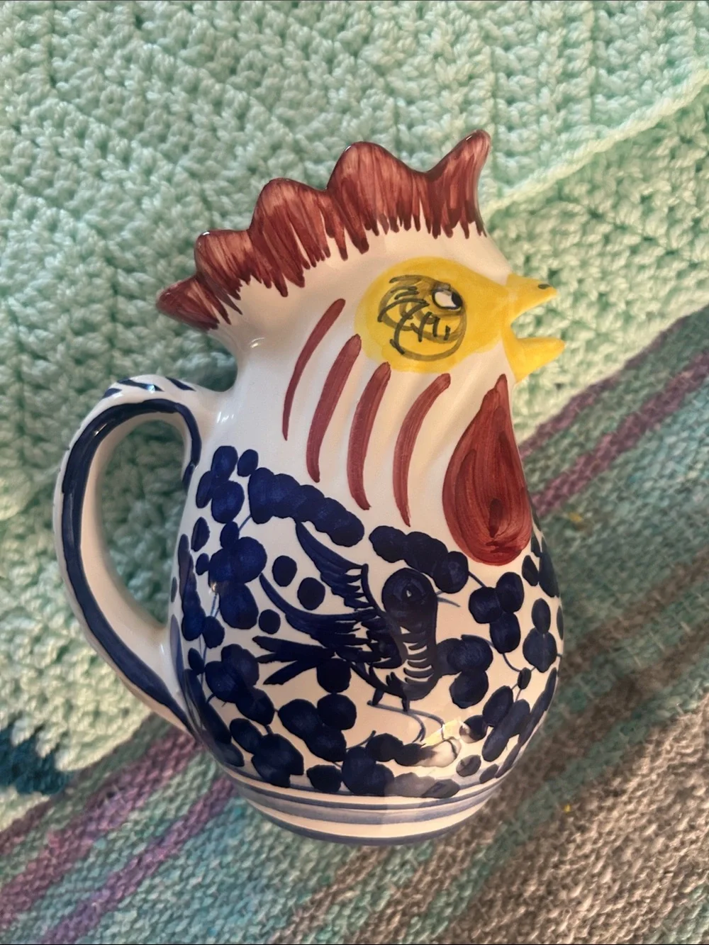 Vintage Signed Capri Handpainted Rooster Pitcher Italy